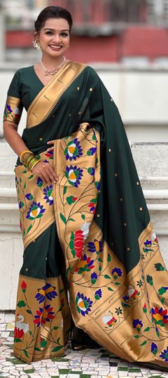 Green color Saree in Silk fabric with Weaving work