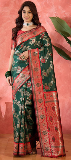 Green color Saree in Art Silk fabric with Weaving work