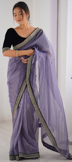 Purple and Violet color Saree in Organza Silk fabric with Embroidered, Sequence, Thread work