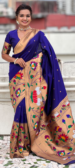 Blue color Saree in Silk fabric with Weaving work