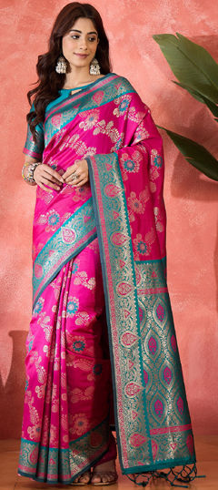 Pink and Majenta color Saree in Art Silk fabric with Weaving work