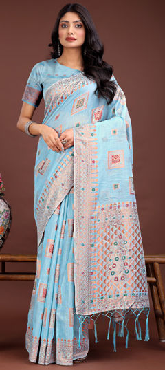 Blue color Saree in Cotton fabric with Weaving work