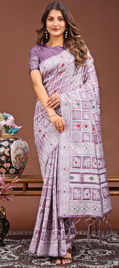 Purple and Violet color Saree in Cotton fabric with Weaving work