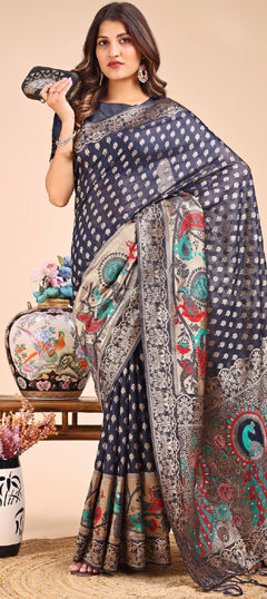 Blue color Saree in Cotton fabric with Weaving work