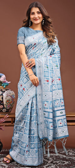 Blue color Saree in Cotton fabric with Weaving work