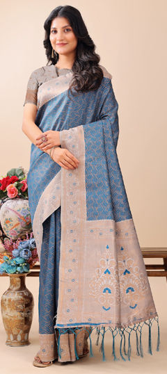 Blue color Saree in Art Silk fabric with Weaving work