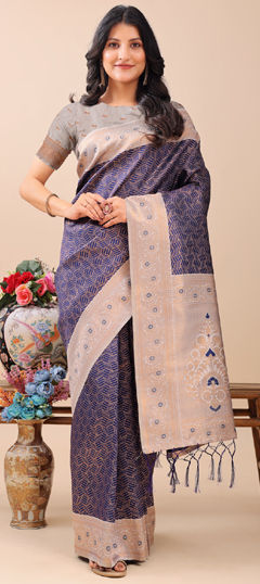 Blue color Saree in Art Silk fabric with Weaving work