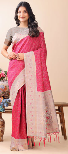 Pink and Majenta color Saree in Art Silk fabric with Weaving work