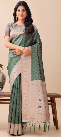 Green color Saree in Art Silk fabric with Weaving work