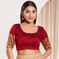 Red and Maroon color Blouse in Taffeta Silk fabric with Weaving work
