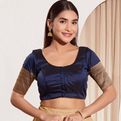 Blue color Blouse in Taffeta Silk fabric with Weaving work