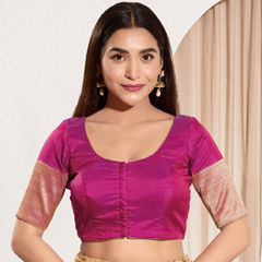 Purple and Violet color Blouse in Taffeta Silk fabric with Weaving work