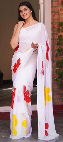 White and Off White color Saree in Chiffon fabric with Printed work