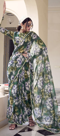 Multicolor color Saree in Georgette fabric with Floral, Lace, Printed work