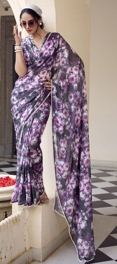 Multicolor color Saree in Georgette fabric with Floral, Lace, Printed work