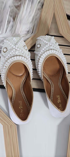 White and Off White color Women Shoes in Rexine fabric with Moti, Stone work
