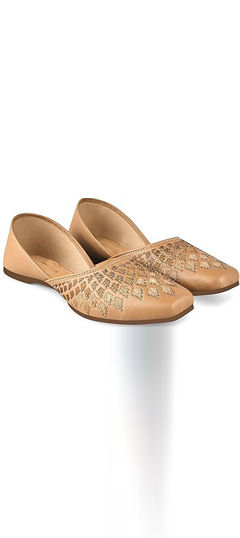 Beige and Brown color Women Shoes in Rexine fabric with Stone work