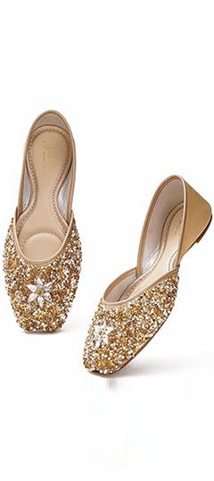 Beige and Brown color Women Shoes in Rexine fabric with Sequence work