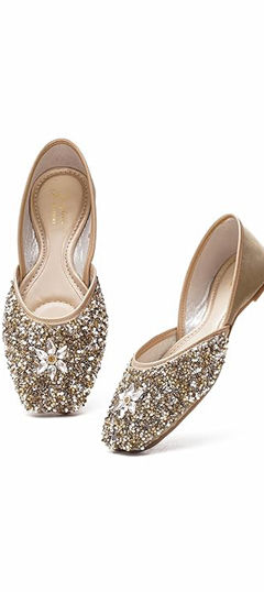 Beige and Brown color Women Shoes in Rexine fabric with Sequence work
