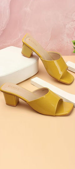 Gold color Women Shoes in Rexine fabric with Thread work