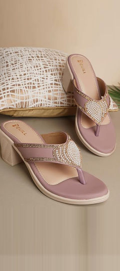 Pink and Majenta color Women Shoes in Rexine fabric with Moti, Stone work