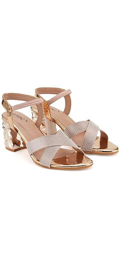 Beige and Brown color Women Shoes in Faux Leather fabric with Thread work