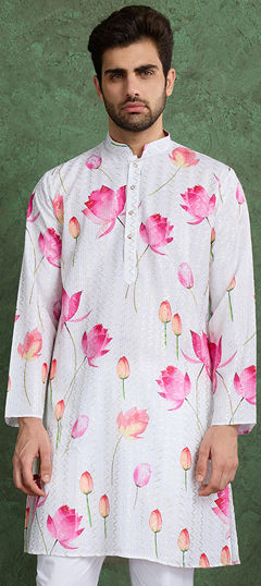 White and Off White color Kurta in Rayon fabric with Embroidered, Printed work