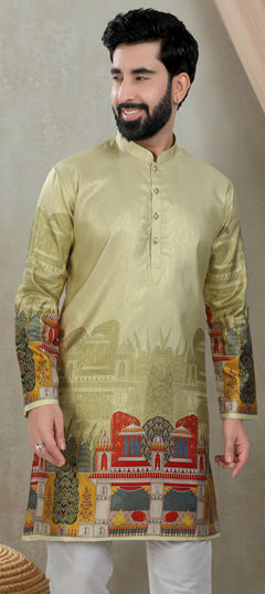 Green color Kurta in Silk fabric with Printed work