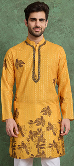 Yellow color Kurta in Rayon fabric with Embroidered, Printed work