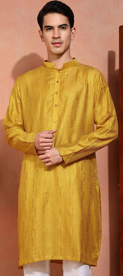 Yellow color Kurta in Rayon fabric with Embroidered, Sequence, Thread work