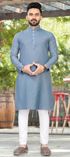 Beige and Brown color Kurta Pyjamas in Cotton fabric with Weaving work