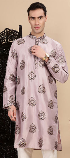 Purple and Violet color Kurta in Polyester Silk fabric with Printed, Sequence work