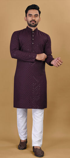 Purple and Violet color Kurta Pyjamas in Rayon fabric with Sequence work