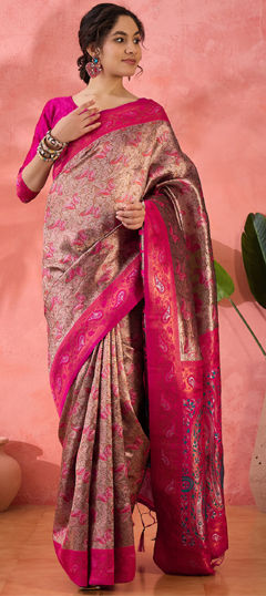 Pink and Majenta color Saree in Art Silk fabric with Weaving work