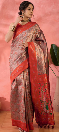 Beige and Brown color Saree in Art Silk fabric with Weaving work