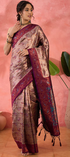 Purple and Violet color Saree in Art Silk fabric with Weaving work