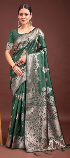 Green color Saree in Art Silk fabric with Weaving work