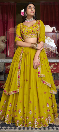 Green color Lehenga in Georgette fabric with Embroidered, Resham, Sequence, Thread work