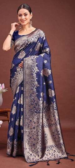Blue color Saree in Art Silk fabric with Weaving work