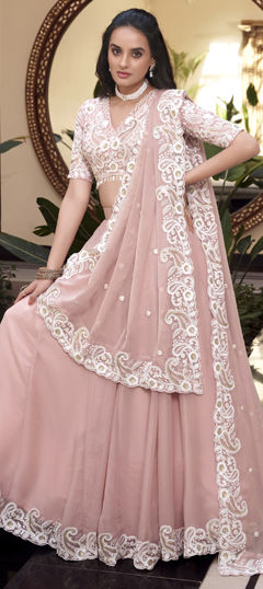 Pink and Majenta color Lehenga in Silk fabric with Embroidered, Sequence, Thread work