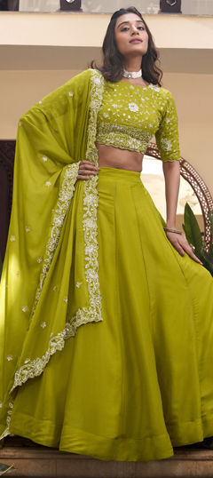 Green color Lehenga in Georgette fabric with Embroidered, Sequence, Thread work