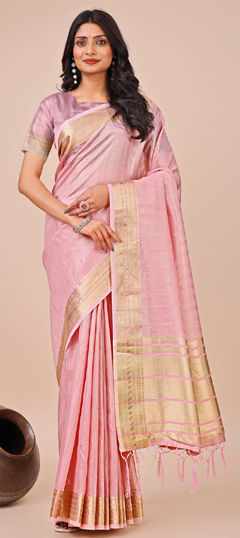 Pink and Majenta color Saree in Organza Silk fabric with Weaving work