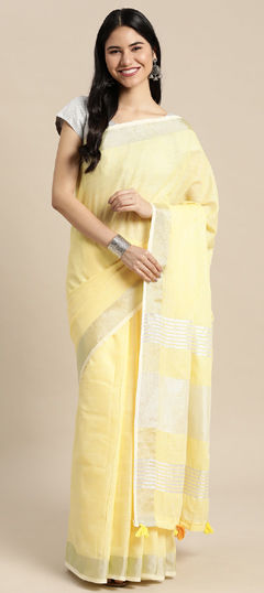Yellow color Saree in Cotton fabric with Printed work