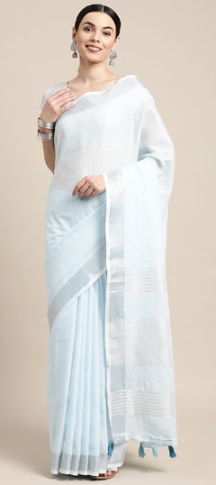 Blue color Saree in Cotton fabric with Printed work