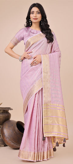 Pink and Majenta color Saree in Organza Silk fabric with Weaving work
