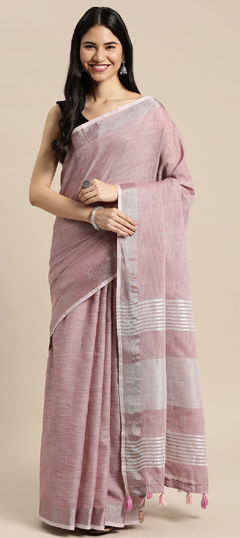 Purple and Violet color Saree in Cotton fabric with Printed work