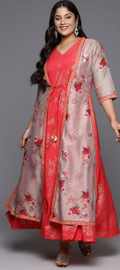 Red and Maroon color Dress in Crepe Silk fabric with Floral, Printed work