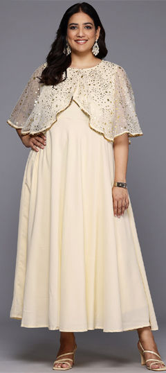 White and Off White color Dress in Crepe Silk fabric with Printed work