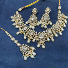 Gold Rodium Polish White and Off White color Necklace in Copper, Metal Alloy studded with CZ Diamond, Pearl