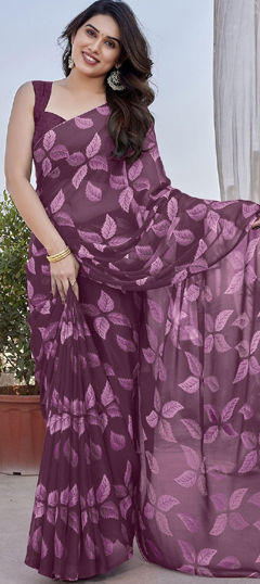 Pink and Majenta color Saree in Chiffon fabric with Printed work